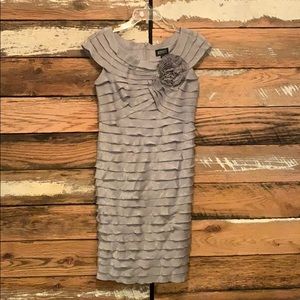 Adrianna Papell shimmery silver ruffle dress
